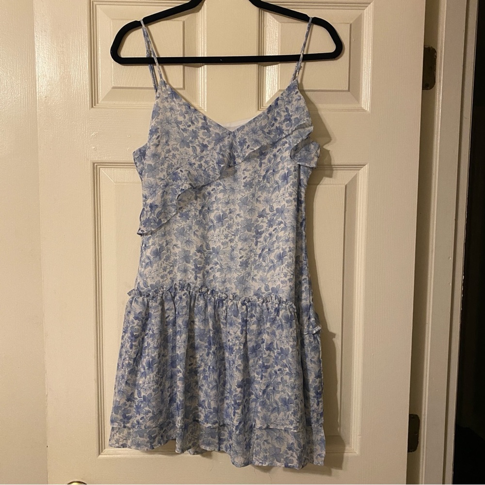 Floral Blue Ruffle Dress - Picture 2 of 10